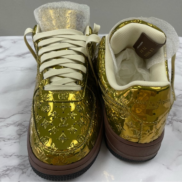 Nike - Louis Vuitton Air Force 1 Low “Virgil Abloh- Metallic Gold” Size 7.5 - Picture 4 of 12